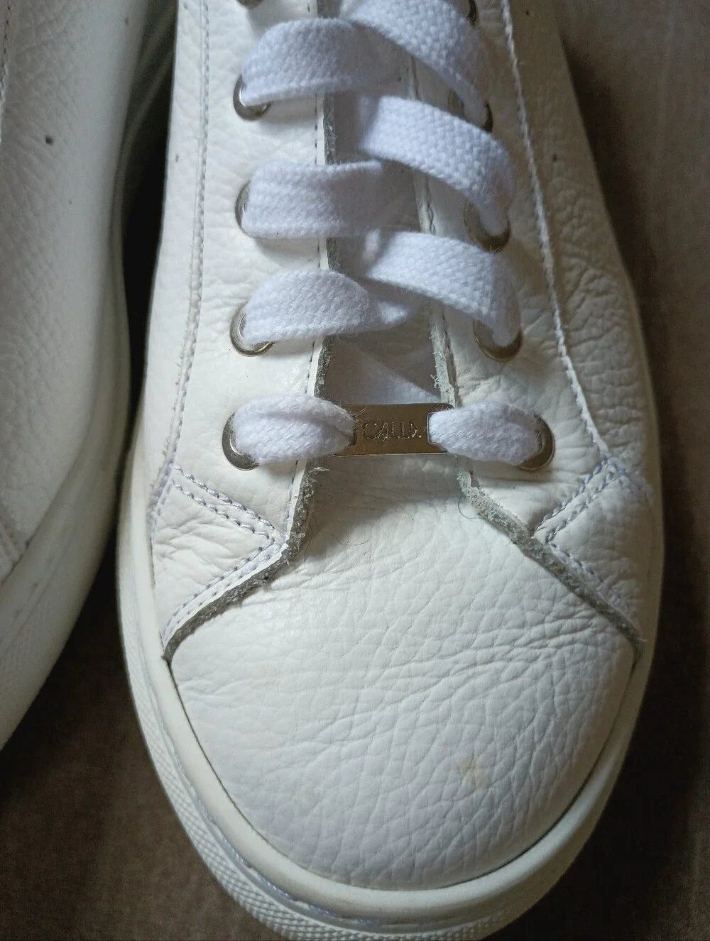 Calla Shoes Star White Grain Leather Hot Pink Accent Wide Fit Sneakers Size 42